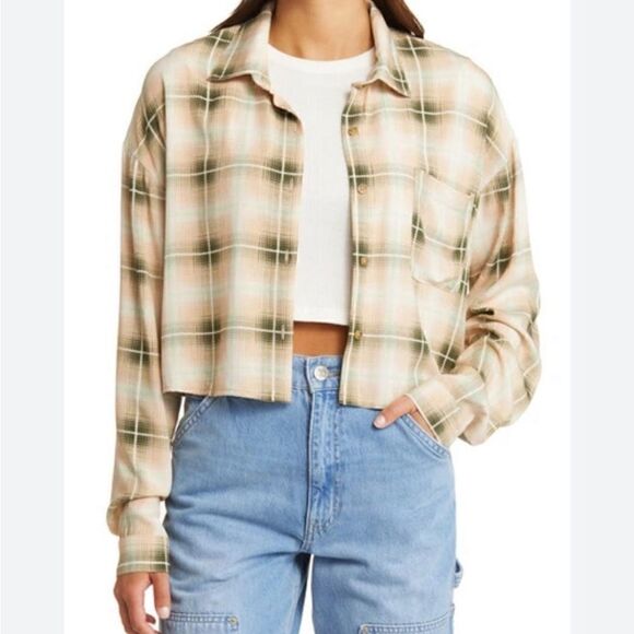 BP. Plaid button down‎ cropped blouse size M BIN K - Picture 1 of 10
